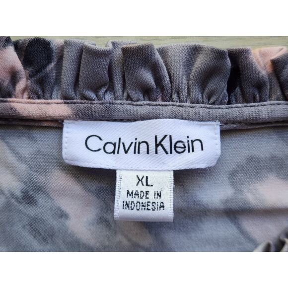 TOP/BLOUSE-CALVIN KLEIN-Gray-Long Sleeves-PICS NOT BLURRED-Watercolor Design-XL - Picture 8 of 16